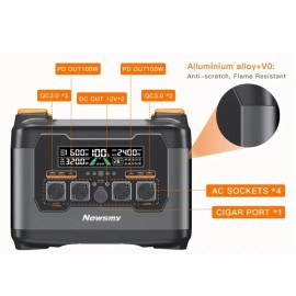 Зарядна станція NewsMy S2400A, 2400 Вт, 2048 Вт/год (електростанція для дому, UPS, ДБЖ) EU