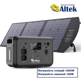 Комплект зарядна станція AL 1200 PowerBox Plus + розкладна панель 120W ALT-120, чорна