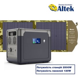 Комплект зарядна станція CP 2500 + розкладна панель 120W ALT-120, мілітарі