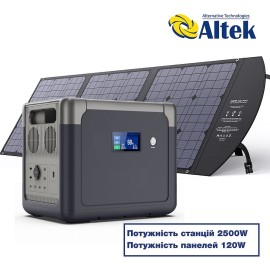 Комплект зарядна станція CP 2500 + розкладна панель 120W ALT-120, чорна