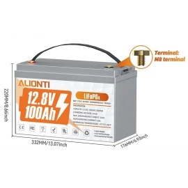 Акумулятор Alionti LiFePO4 12V/100AH, 1280W*h, 50A (літій-залізо-фосфатний акумулятор для ДБЖ (UPS))