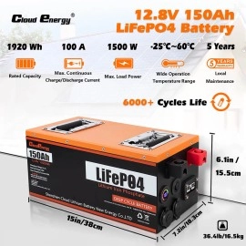 Акумулятор Cloud Energy LiFePO4 12V/150AH (1800W*h) (літій-залізо-фосфатний акумулятор для ДБЖ (UPS))