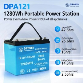 Акумулятор Dipower LiFePO4 12V/100AH (1280W*h), з дисплеєм, Smart BMS, Bluetooth APP (літій-залізо-фосфатний акумулятор для ДБЖ (UPS))