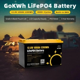 Акумулятор GoKwt LiFePO4 12V/100AH (1280W*h), з дисплеєм (літій-залізо-фосфатний акумулятор для ДБЖ (UPS))