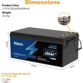 Акумулятор Haisic LiFePO4 12V/200AH, 2560W*h, 200А (літій-залізо-фосфатний акумулятор для ДБЖ (UPS))