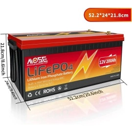 Акумулятор MOSEWORTH LiFePO4 12V/200AH (2400W*h) (літій-залізо-фосфатний акумулятор для ДБЖ (UPS))