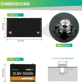 Акумулятор VESTWOODS LiFePO4 12V/100AH, 1280W*h, 100A, Smart BMS, Bluetooth APP (літій-залізо-фосфатний акумулятор для ДБЖ (UPS))