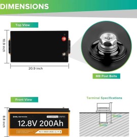 Акумулятор VESTWOODS LiFePO4 12V/200AH, 2560W*h, 100A, Smart BMS, Bluetooth APP (літій-залізо-фосфатний акумулятор для ДБЖ (UPS))