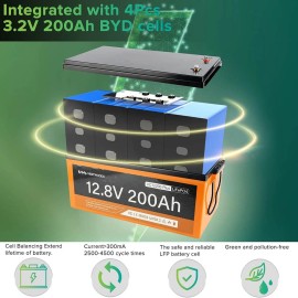 Акумулятор VESTWOODS LiFePO4 12V/200AH, 2560W*h, 100A, Smart BMS, Bluetooth APP (літій-залізо-фосфатний акумулятор для ДБЖ (UPS))