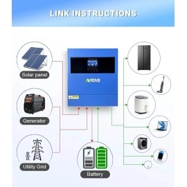 Гібридний інвертор Anenji ANJ-4000-24V, 24 В, 4000 Вт (Wi-Fi, безперебійник, UPS, ДБЖ)