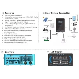 Гібридний інвертор Powmr POW-HVM4.5K-24V NEW 2024, 24 В, 4500 Вт (безперебійник, UPS, ДБЖ)