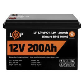 Акумулятор LP LiFePO4 для ДБЖ 12V (12,8V) - 200 Ah (2560Wh) (Smart BMS 100А) с BT пластик