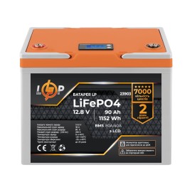 Акумулятор LP LiFePO4 12,8V - 90 Ah (1152Wh) (BMS 80A/40А) пластик LCD для ДБЖ