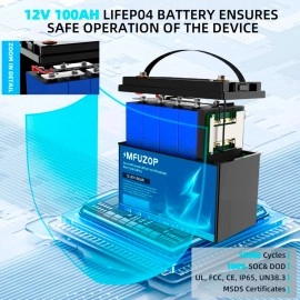 LiFePO4 12V 100Ah Акумулятор MFUZOP 1280Wh, 100A, BMS