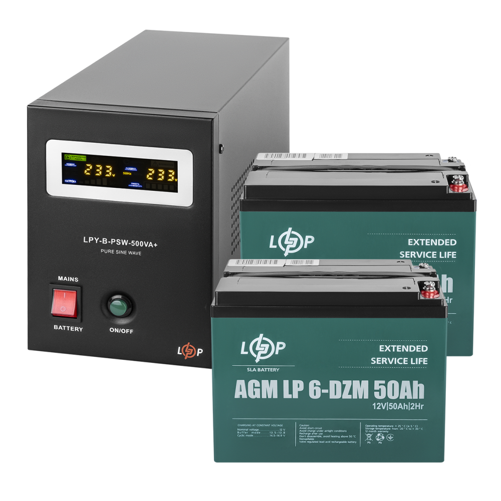 Комплект резервного живлення LP (LogicPower) ДБЖ + DZM батарея (UPS B500 + АКБ DZM 1200Wh)