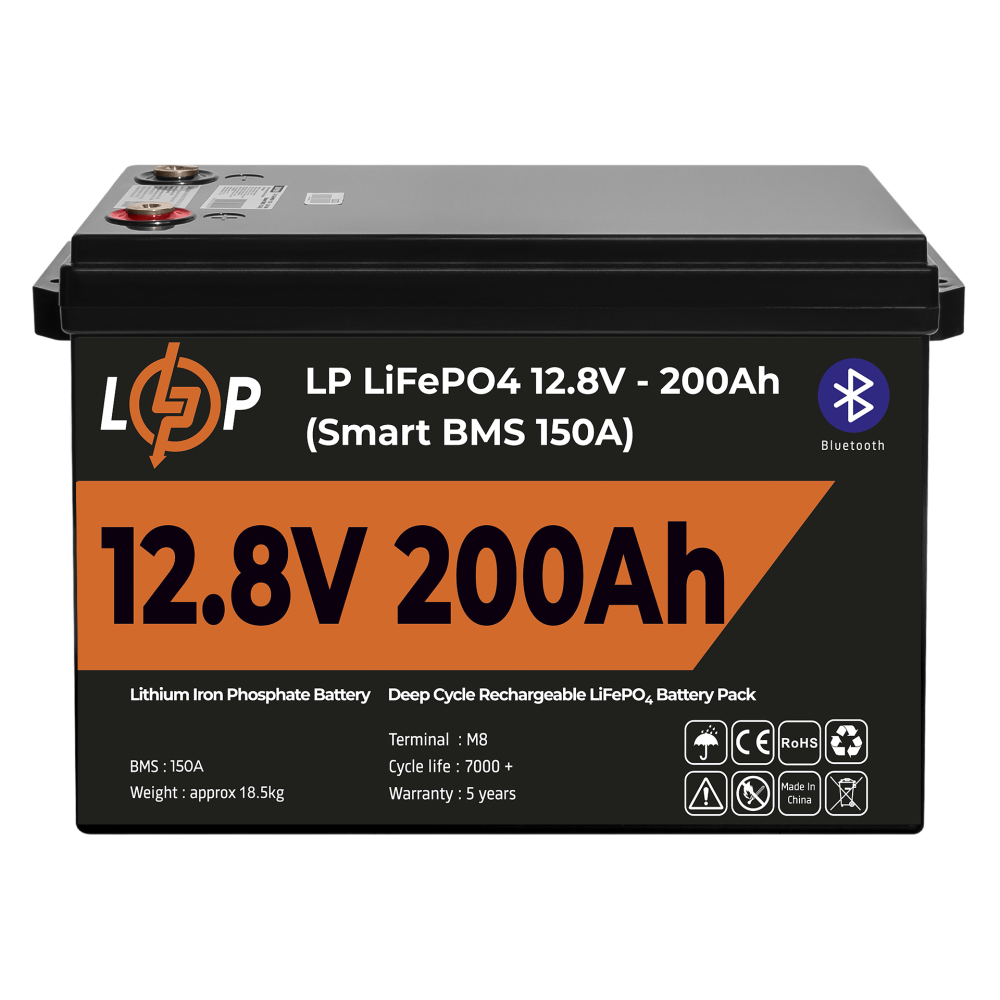 Акумулятор LP LiFePO4 12V (12,8V) - 200 Ah (2560Wh) (Smart BMS 150А) з BT пластик