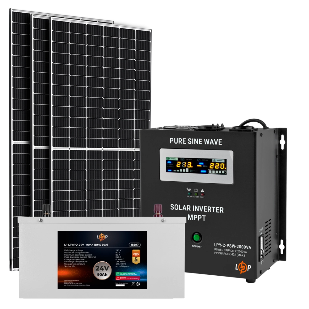 Сонячна електростанція (СЕС) 1.5kW АКБ 2.16kWh (літій) 90 Ah Преміум