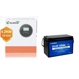 Комплект автономного живлення гібридний сонячний інвертор Bluesun BSM-4200LV-24, 4.2 кВт, 24 В+ акумулятор LiFePO4 24В 100Аг (25.6V) 2560Вт-г з BMS, DC HOUSE