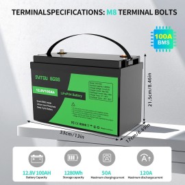 Акумулятор DATOU BOSS LiFePO4 12V/100AH (1280W*h) (літій-залізо-фосфатний акумулятор для ДБЖ (UPS))