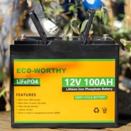 Акумулятор ECO-WORTHY LiFePO4 12V 100Ah з вбудованим BMS (літій-залізо-фосфатний акумулятор для ДБЖ (UPS))