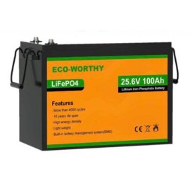 Акумулятор ECO-WORTHY LiFePO4 25.6V100Ah з вбудованим BMS (літій-залізо-фосфатний акумулятор для ДБЖ (UPS))