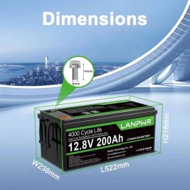 Акумулятор LanPWR LiFePO4 12V/200AH, 200A (2560W*h), Smart BMS, Bluetooth APP (акумулятор для ДБЖ (UPS))