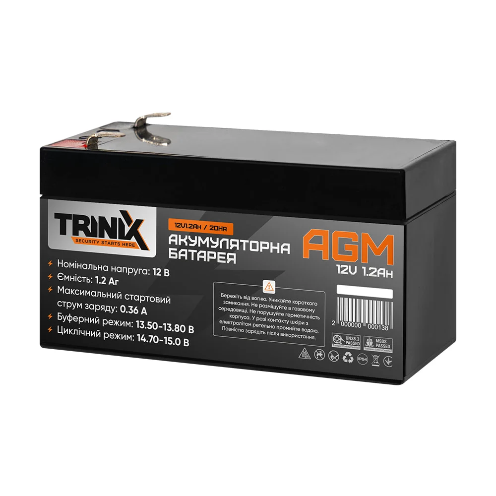 Акумуляторна батарея 12В 1.2Аг Trinix 12V1.2Ah/20Hr AGM свинцево-кислотна