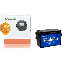 Комплект автономного живлення гібридний сонячний інвертор Bluesun BSM-4200LV-24, 4.2 кВт, 24 В+ акумулятор LiFePO4 24В 100Аг (25.6V) 2560Вт-г з BMS, DC HOUSE